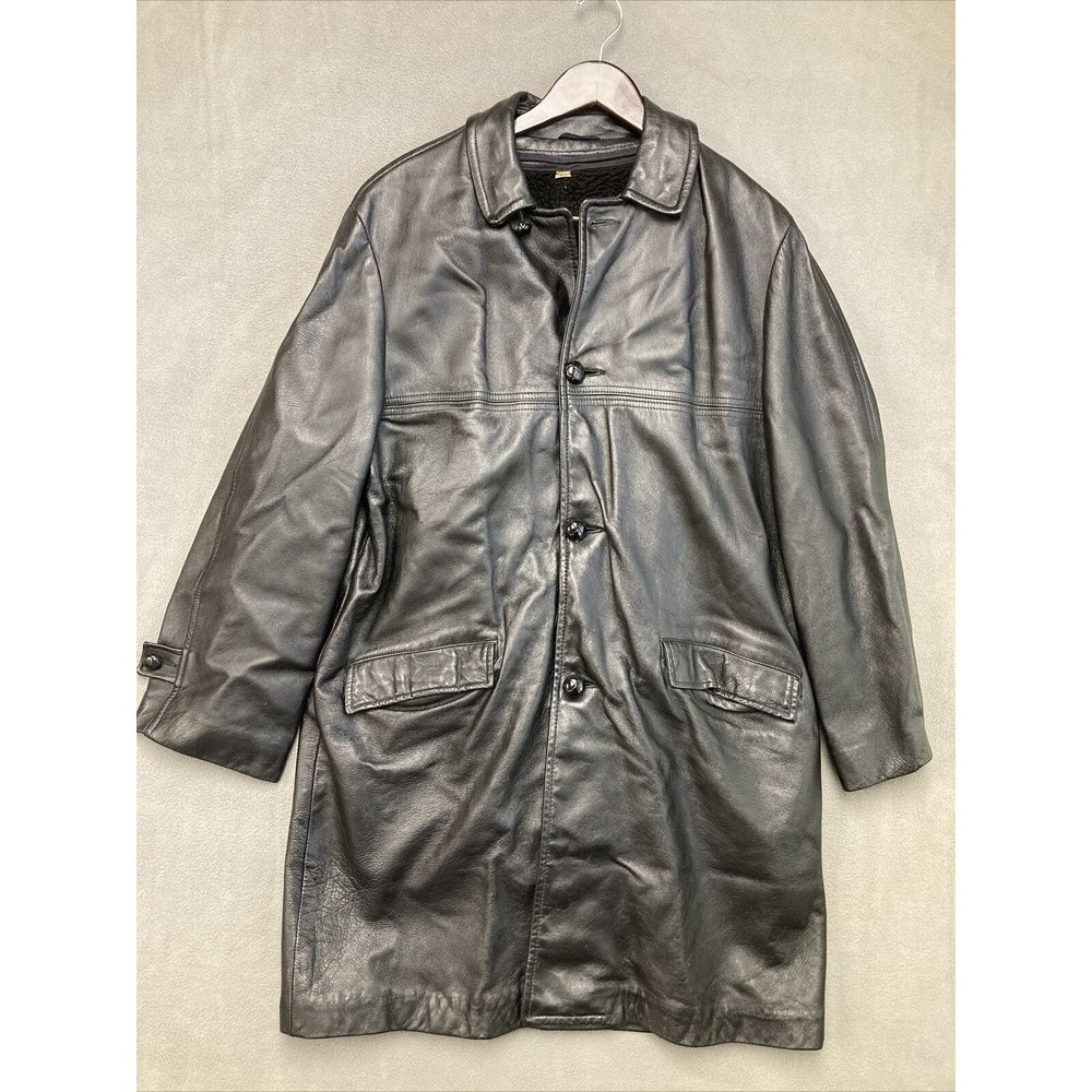 Vintage Men's Grais Cabretta Angel Skin Leather Black Jacket 40 R Sherpa Lined